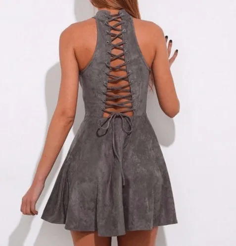 HALTER LACE-UP BACK DRESS