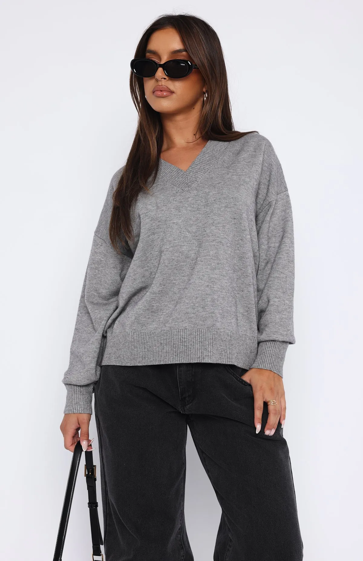 Happy Tonight Knit Sweater Grey Marle