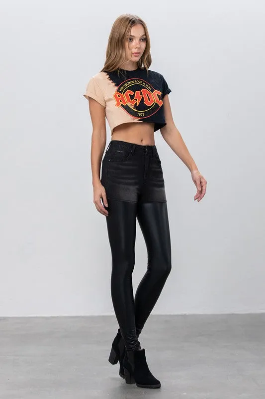 HIGH RISE LEATHER DENIM PANTS