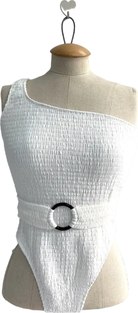 In The Style White Textured Belted One Shoulder Swim Suit UK 10