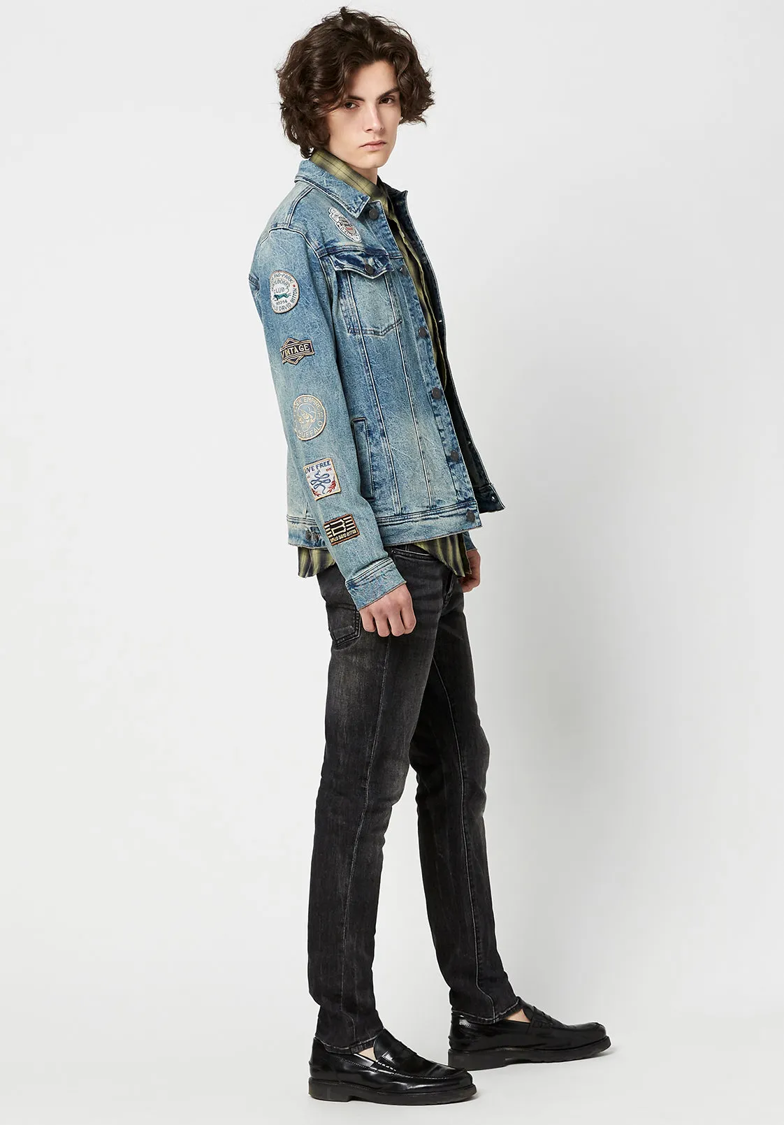 Joe Patched Men's Jean Jacket in Blue Vintage and Worn - BM22143