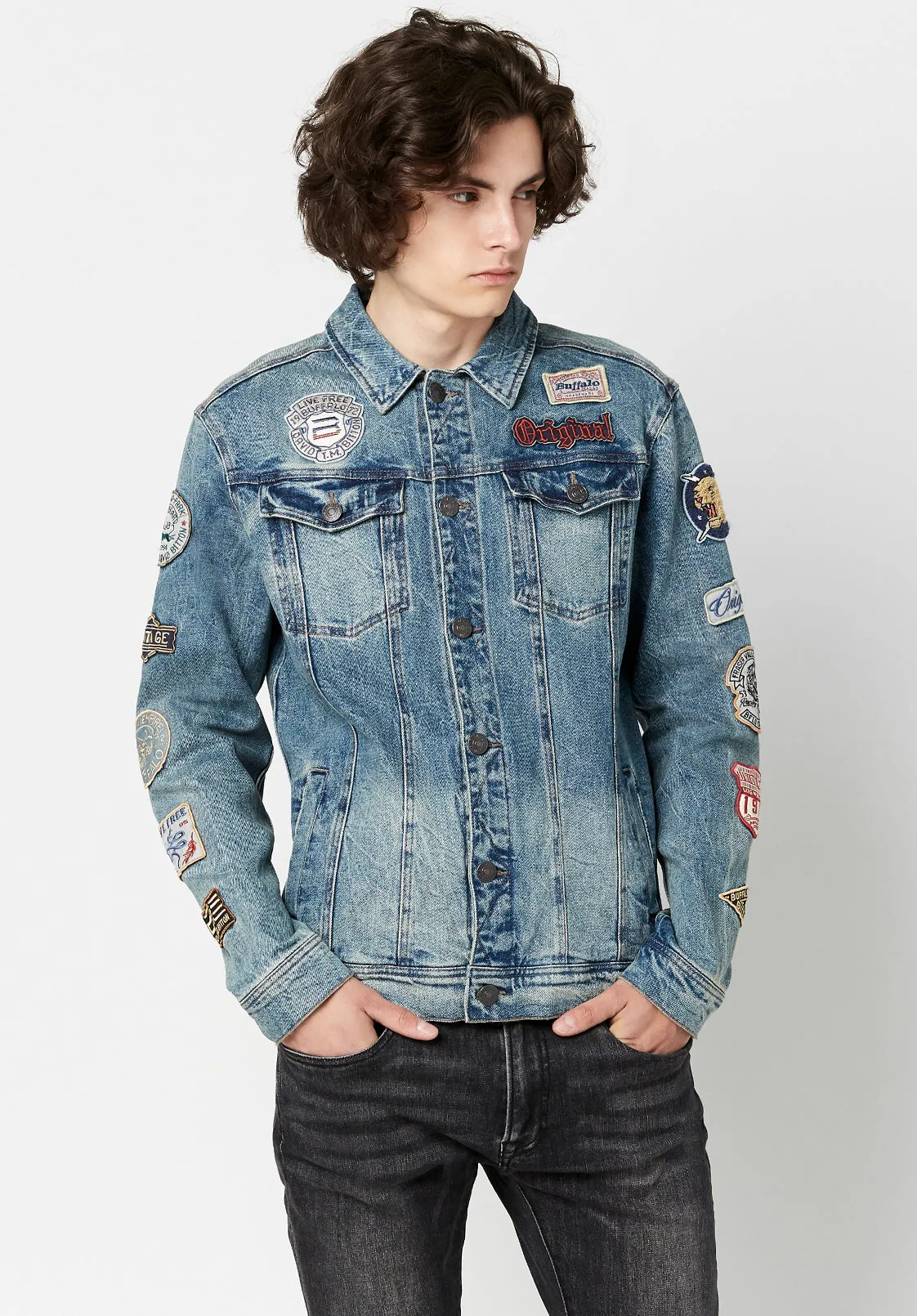 Joe Patched Men's Jean Jacket in Blue Vintage and Worn - BM22143