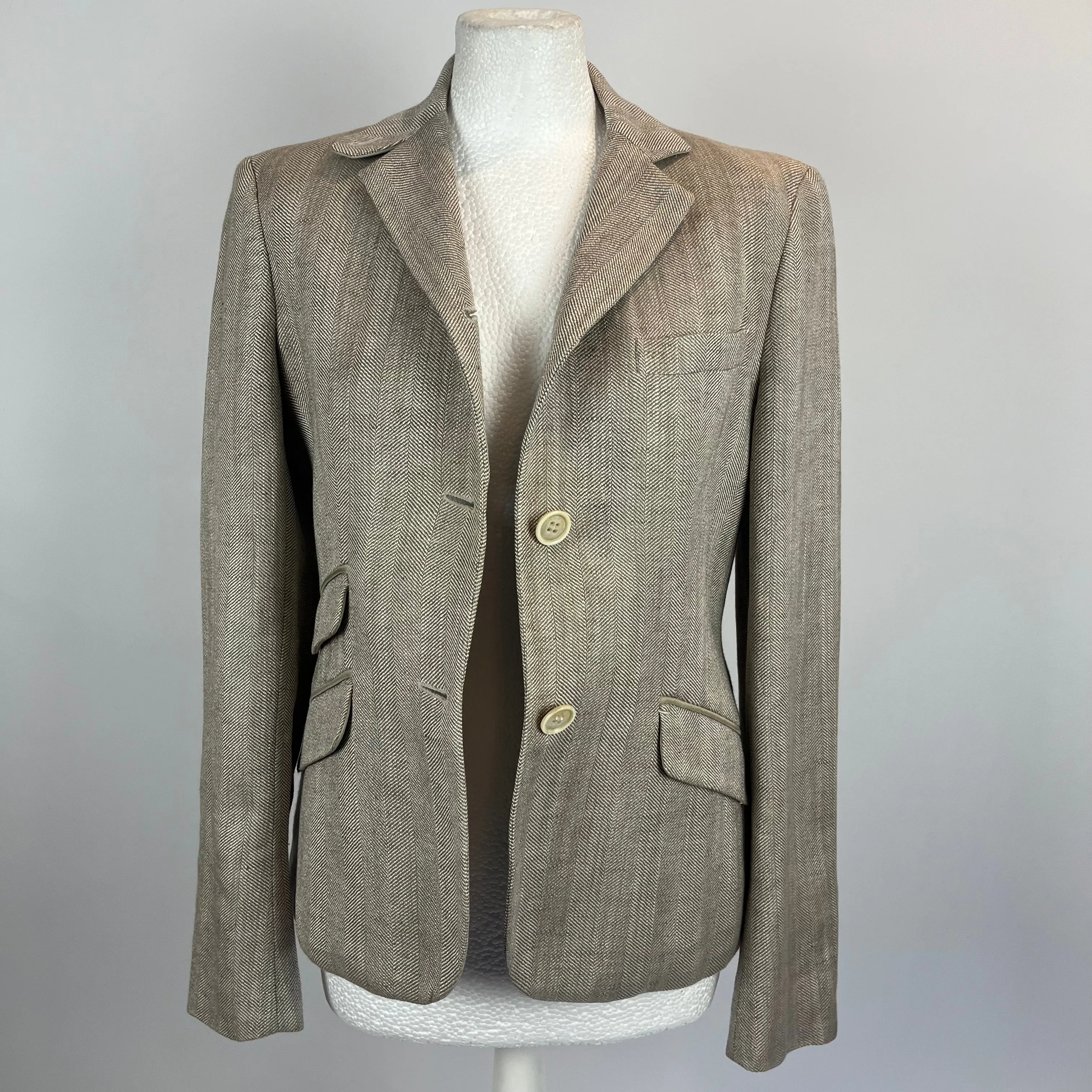 Loro Piana Moss Herringbone Linen Jacket S