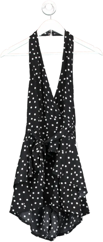 Love & Other Things Black Polka Dot Halter Mini Dress UK S