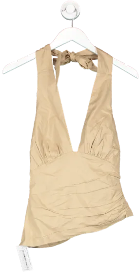 Lovers and Friends Beige Linen Look Halter Top UK XS