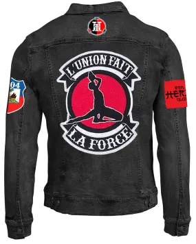 L'UNION FAIT LA FORCE (NM-BLACK MAROON)-DENIM JACKET (UNISEX)-NOIR