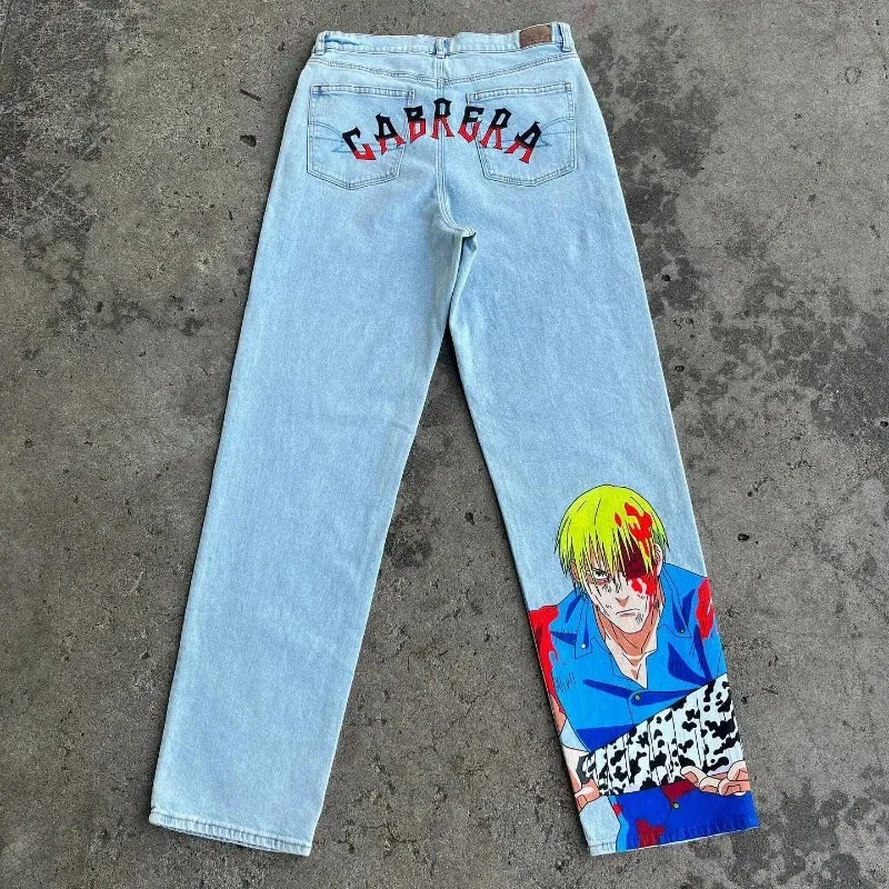 Men's Y2K Jeans Hip Hop Anime Jujutsu Kaisen, My Hero Academia Harajuku Print Pants