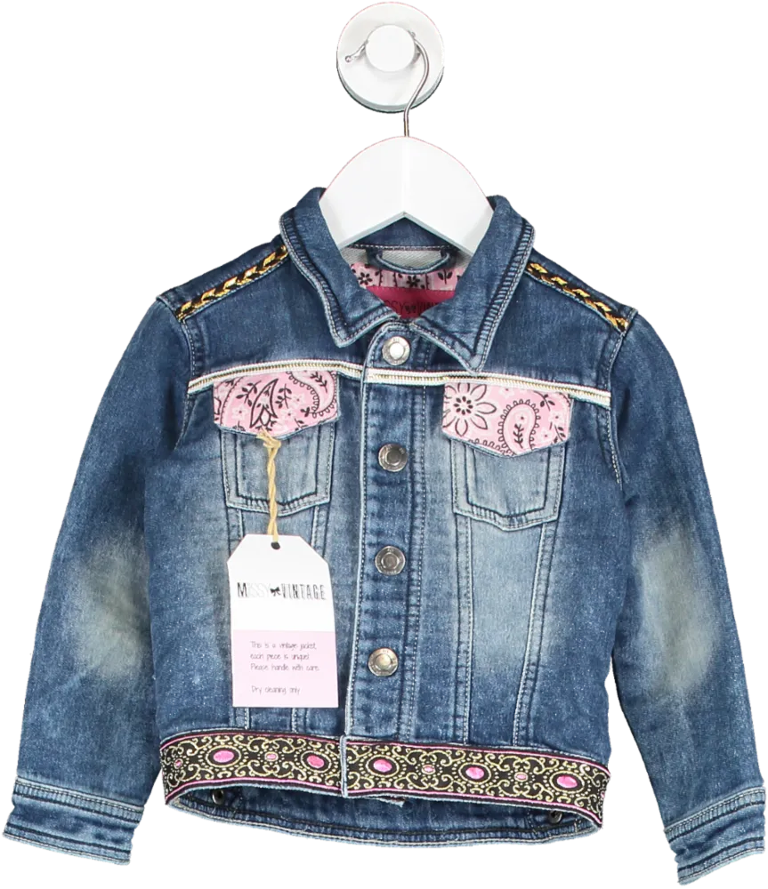 Missy Vintage Blue Hand Painted Embellished Denim Jacket 2 Years