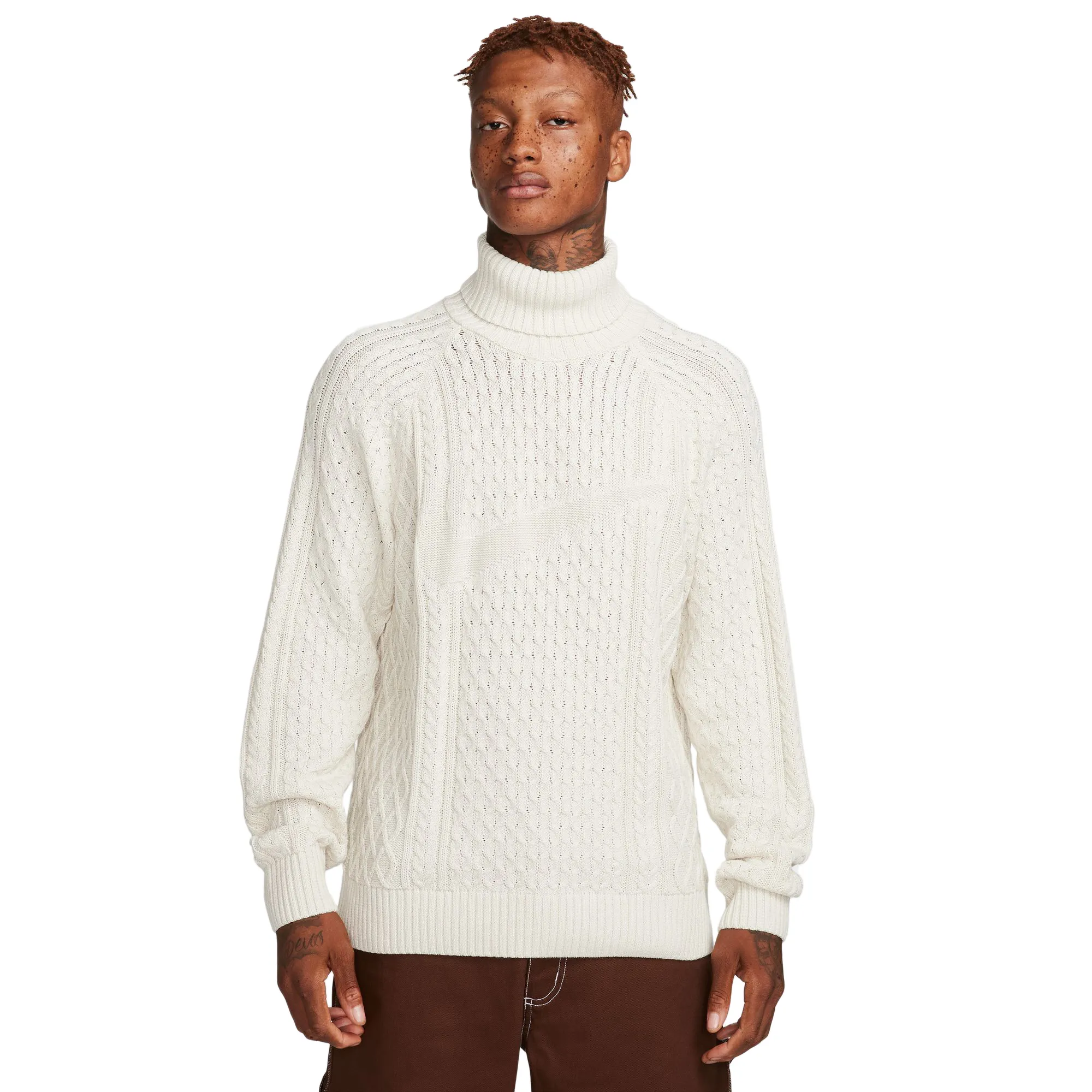 Nike Life Mens Cable Knit Turtleneck 'Light Bone" FB7770-072