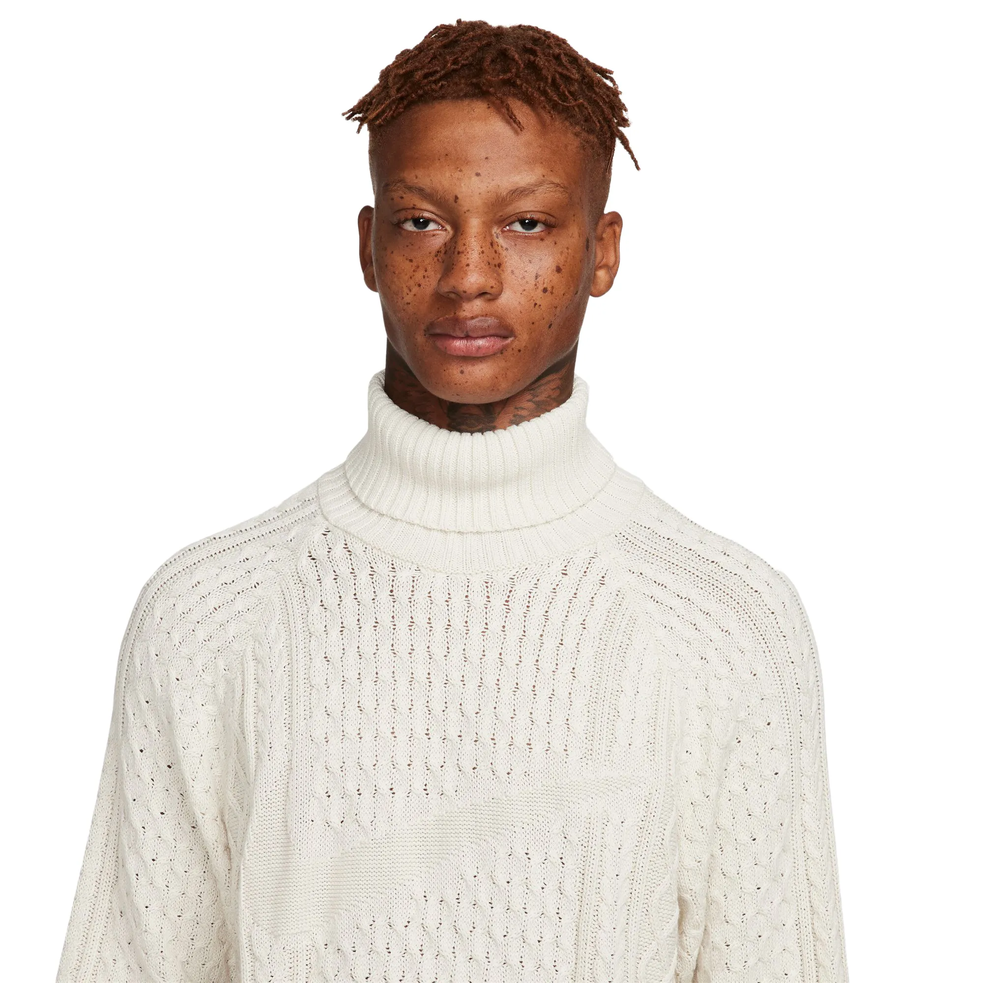 Nike Life Mens Cable Knit Turtleneck 'Light Bone" FB7770-072