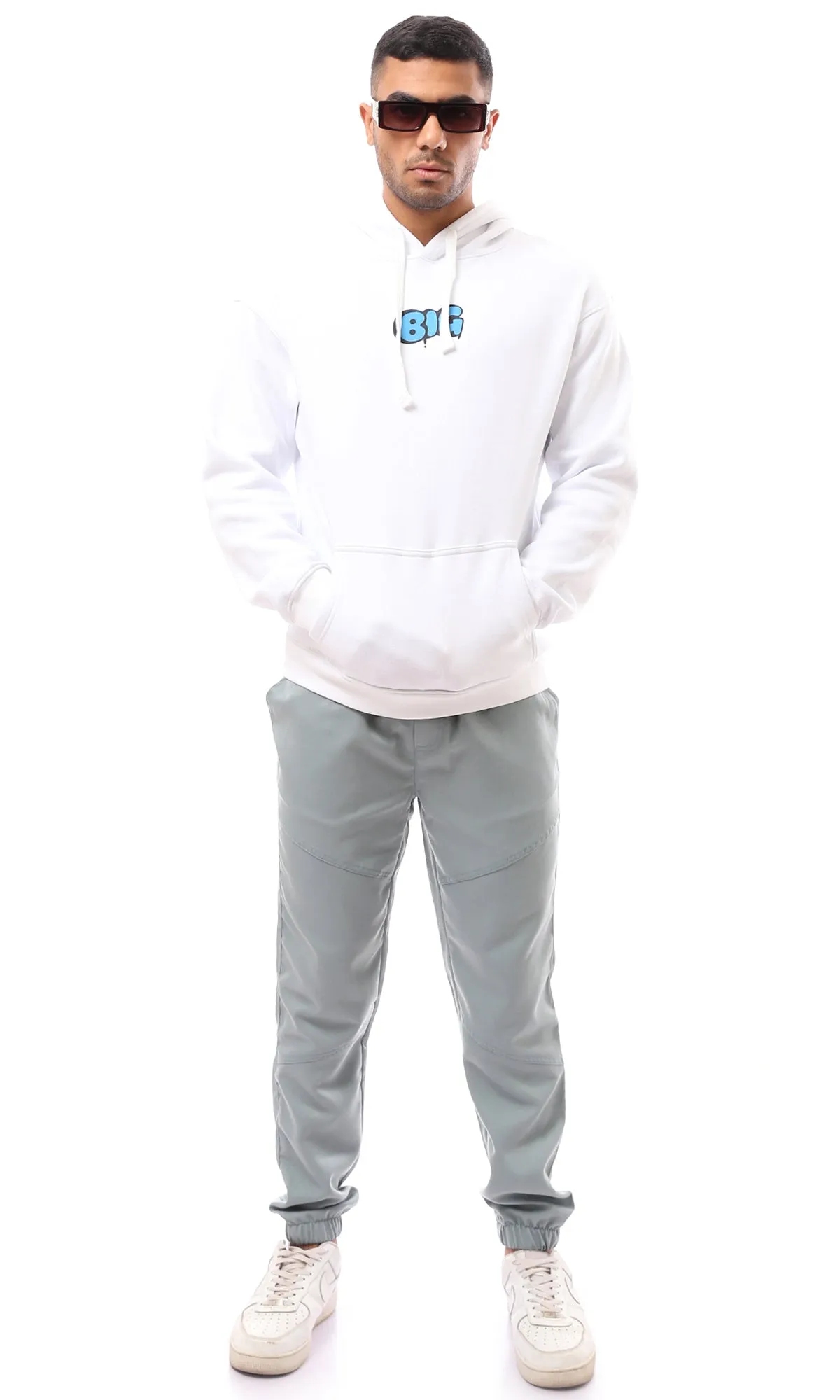 O173980 Long Sleeves Printed Smurf White Hoodie