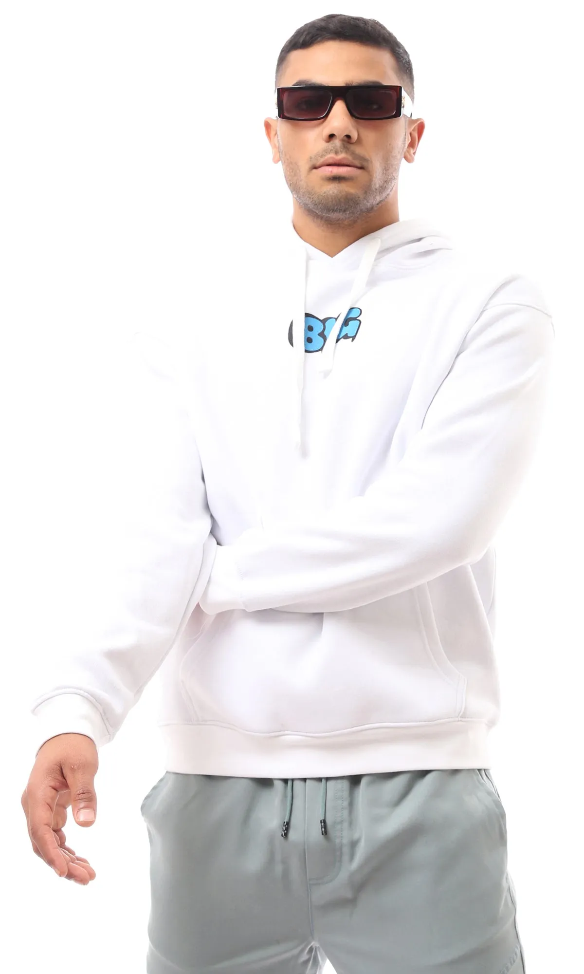 O173980 Long Sleeves Printed Smurf White Hoodie