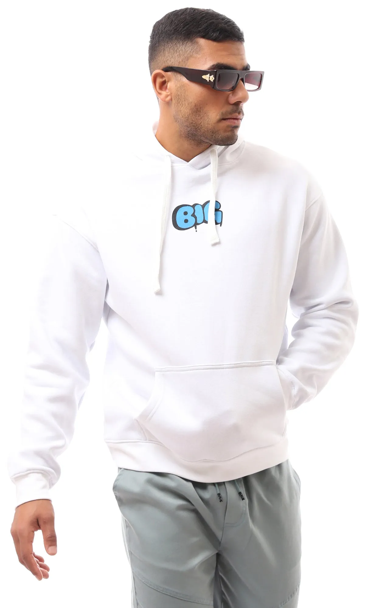 O173980 Long Sleeves Printed Smurf White Hoodie