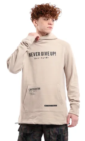 Never Give Up Beige Printed Slip-On Hoodie for Effortless Style and Comfort