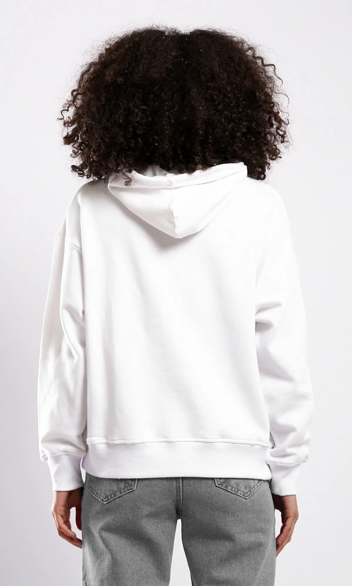 O178211 Slip On Solid White Casual Hoodie