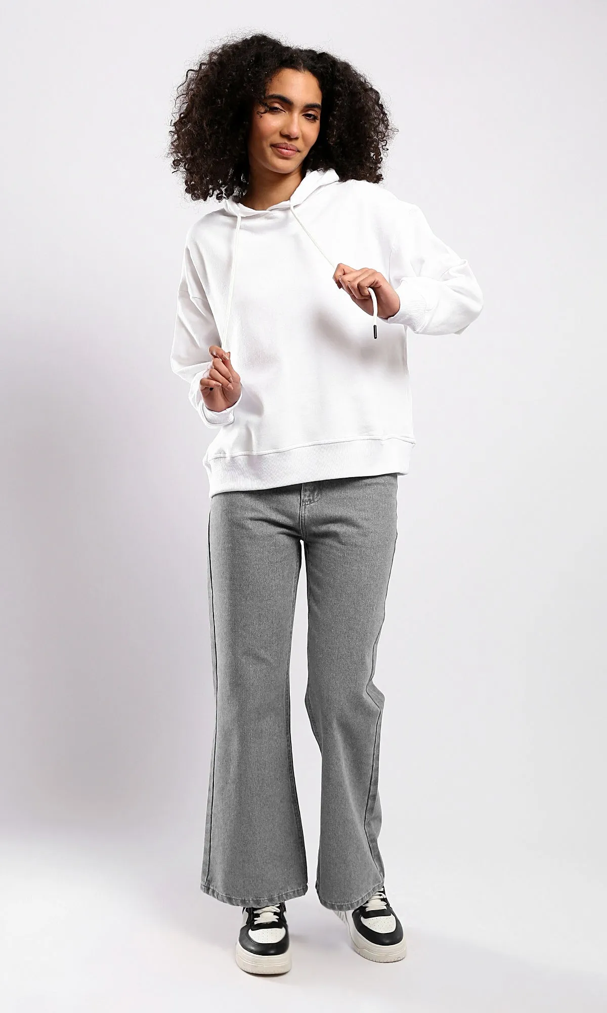 O178211 Slip On Solid White Casual Hoodie