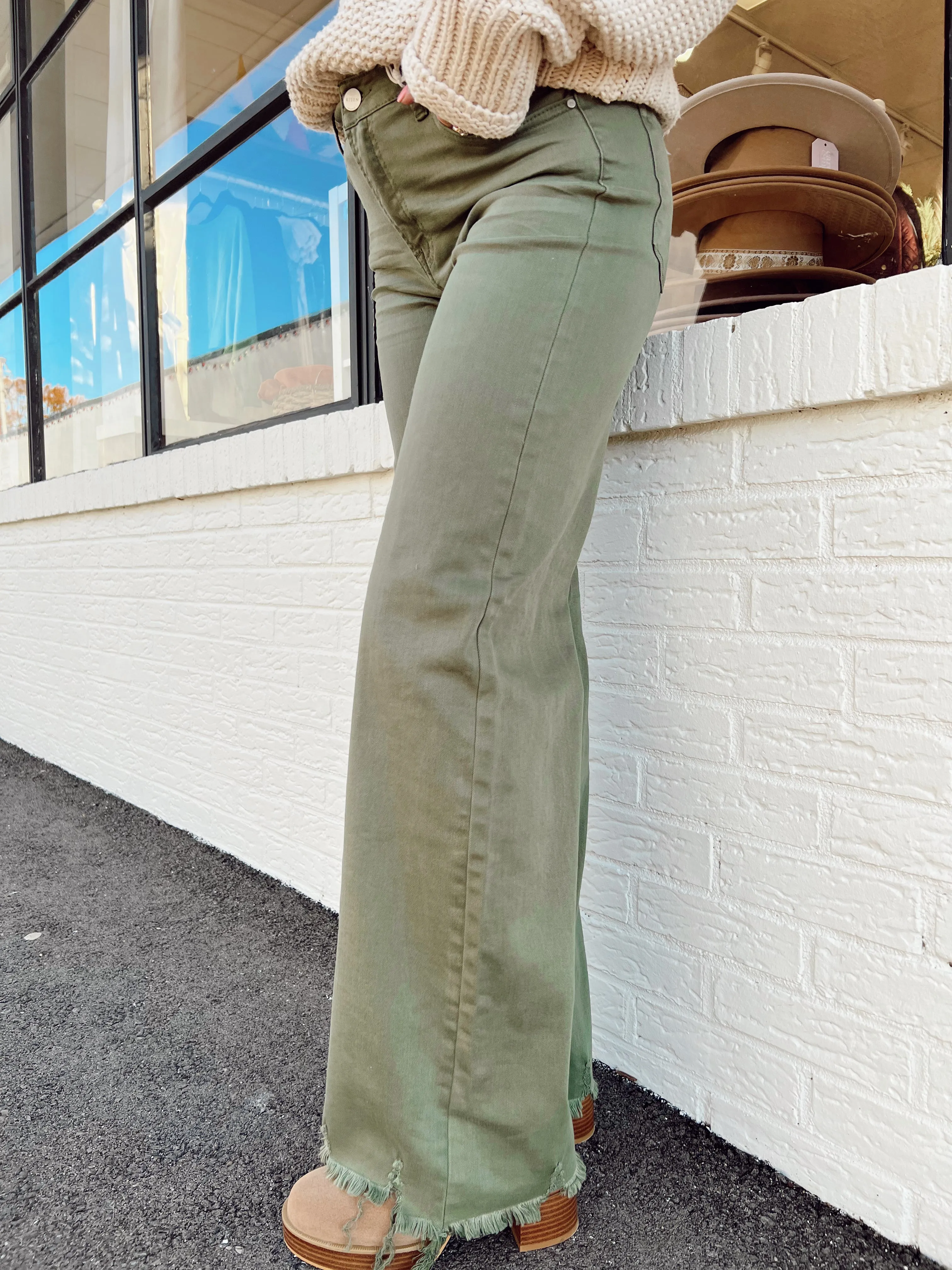 Olive Hi-Rise Wide Leg Jeans