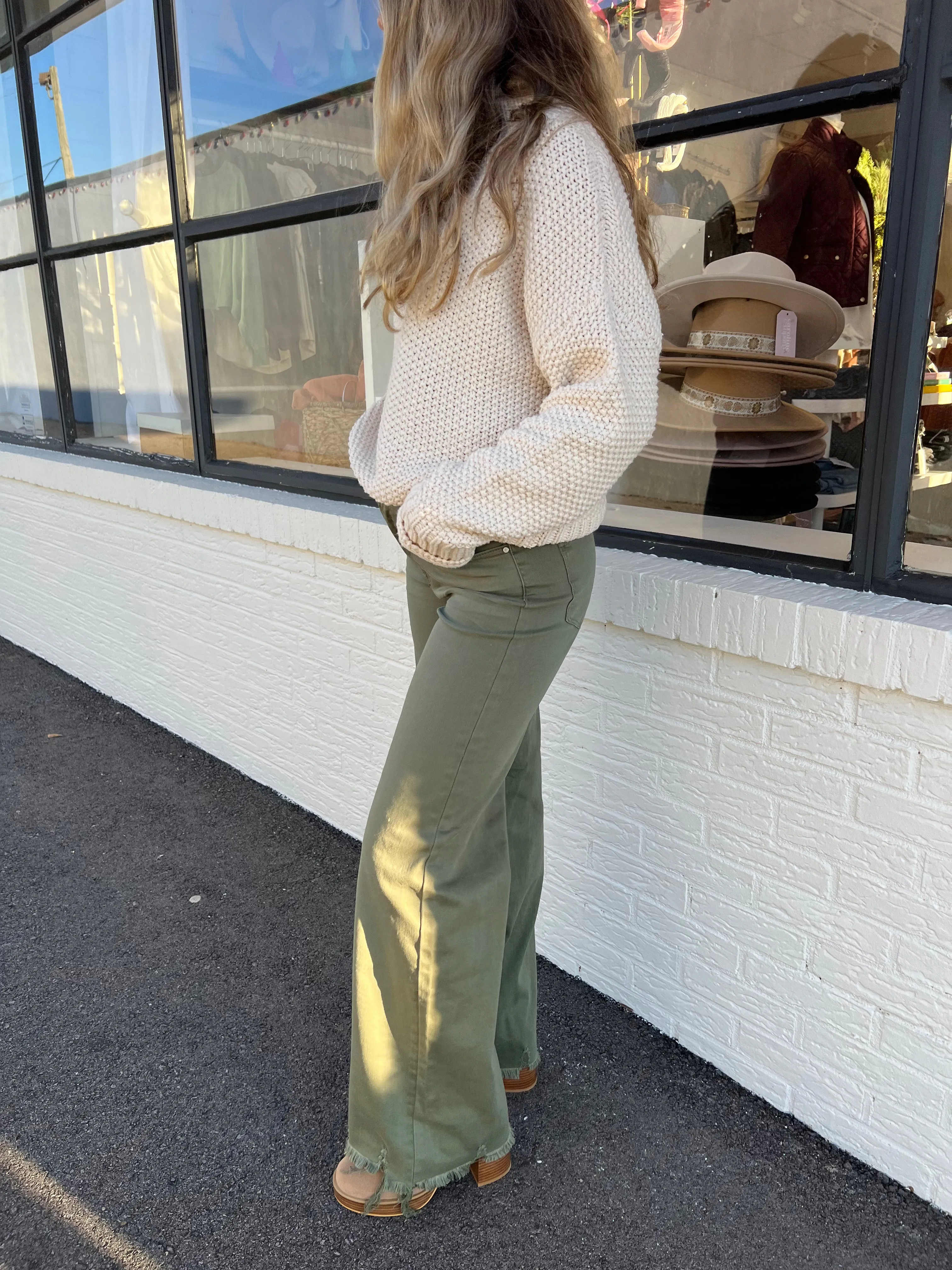 Olive Hi-Rise Wide Leg Jeans