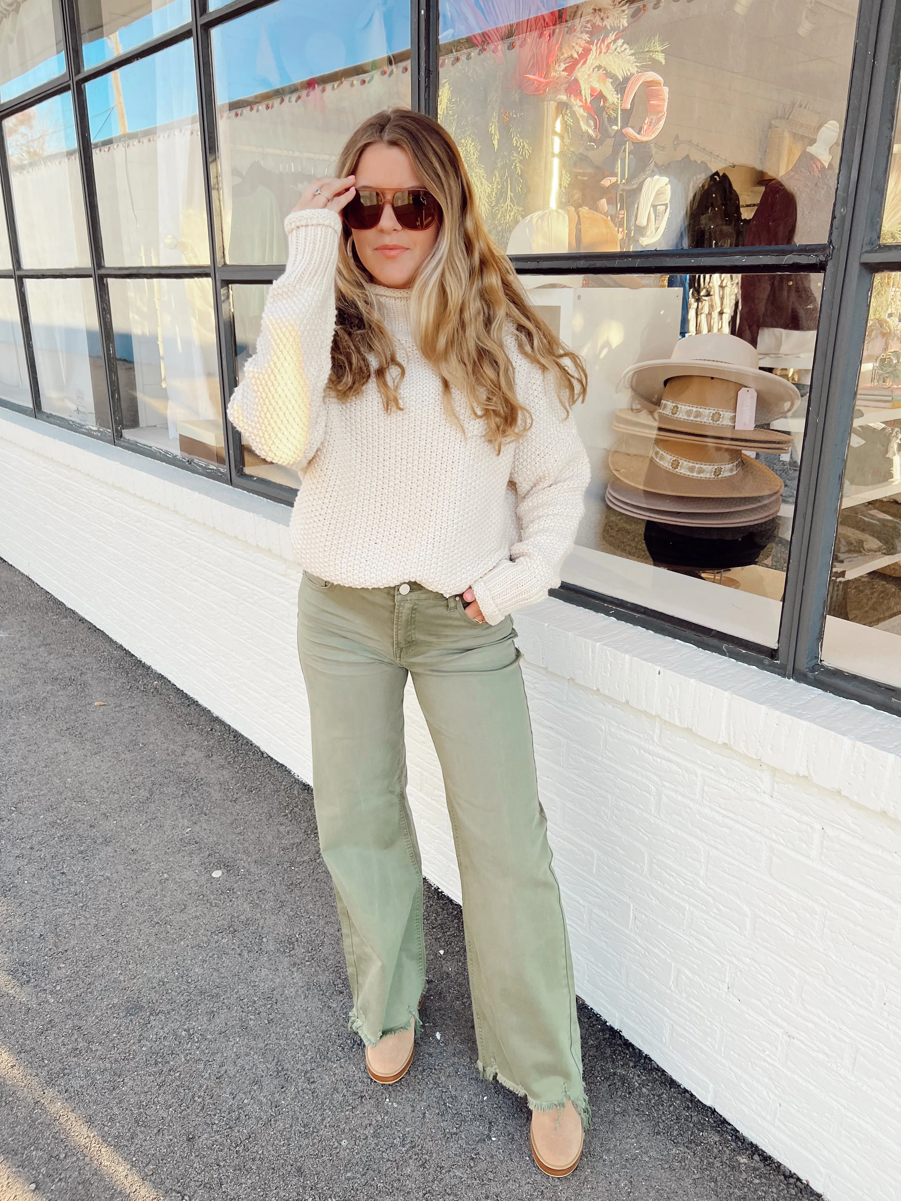 Olive Hi-Rise Wide Leg Jeans