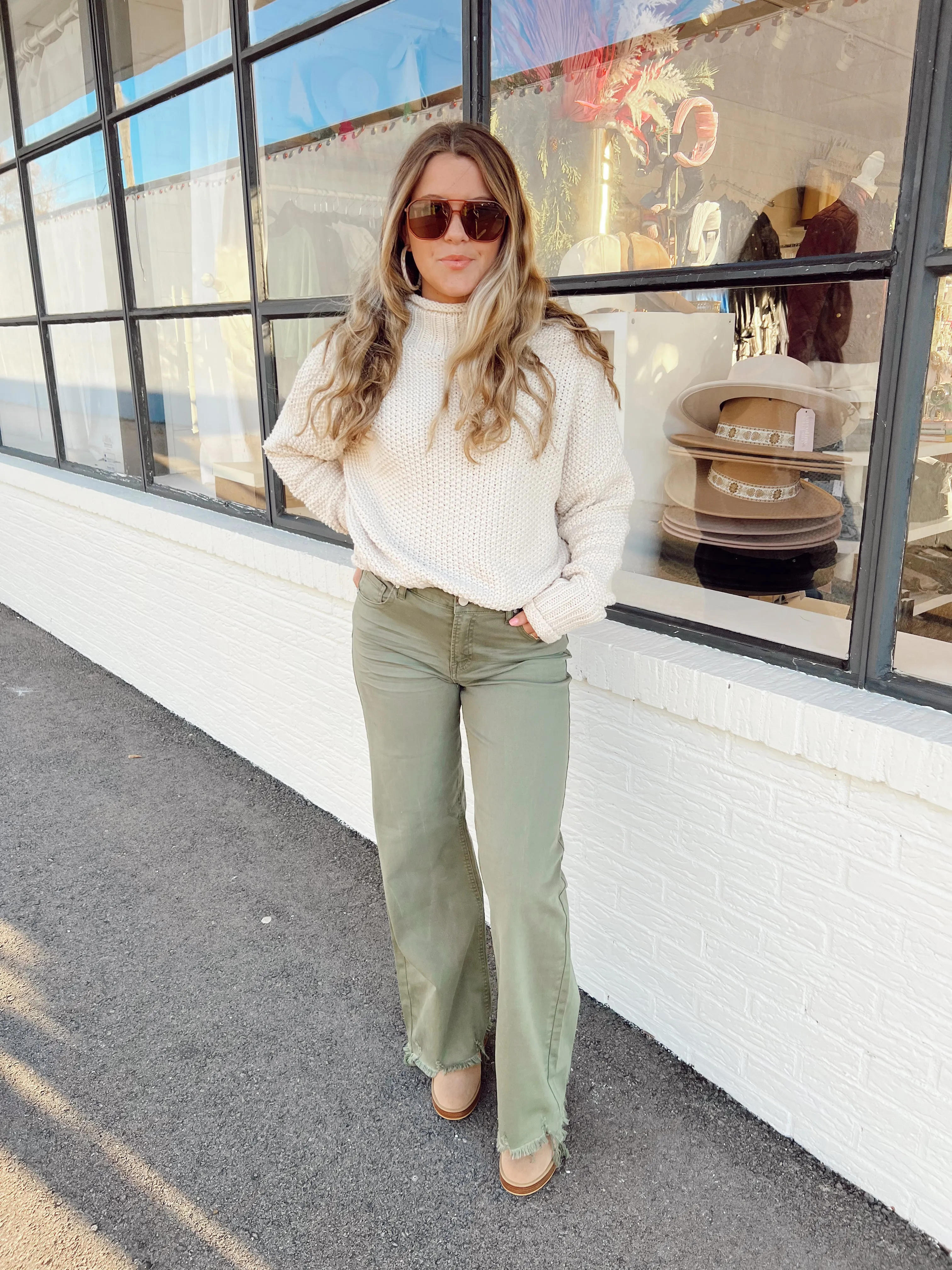 Olive Hi-Rise Wide Leg Jeans