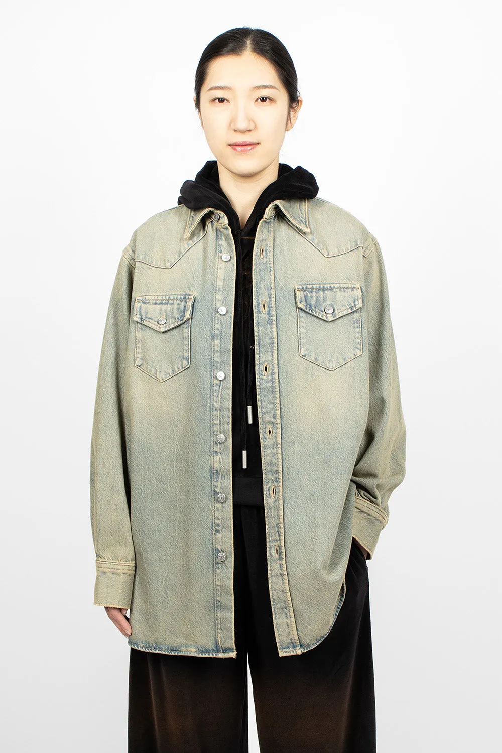 Oversized Denim Shirt Blue/Beige