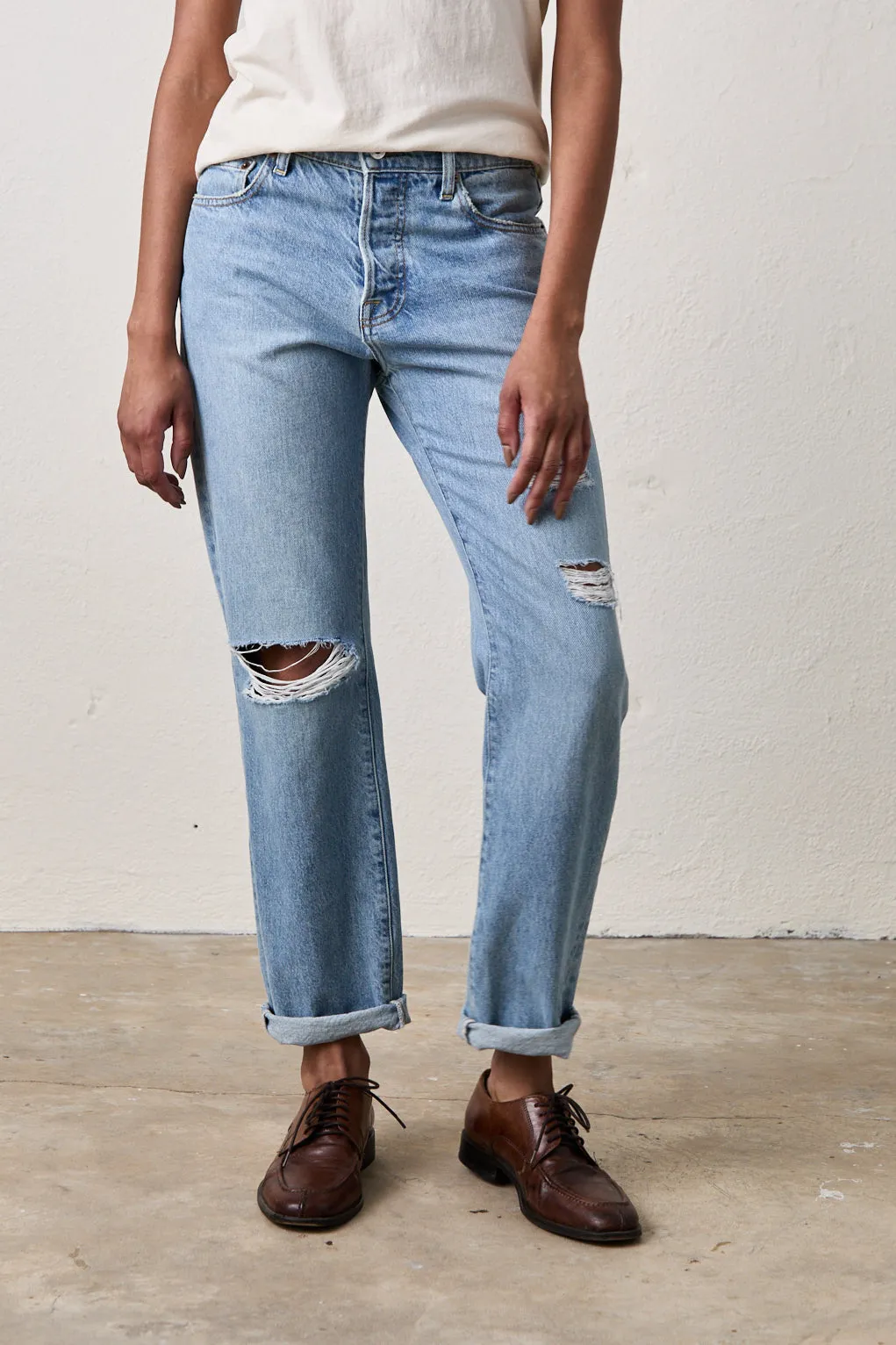 OWEN SLOUCHY STRAIGHT JEAN WITH DESTRUCTION / RIDGE WASH