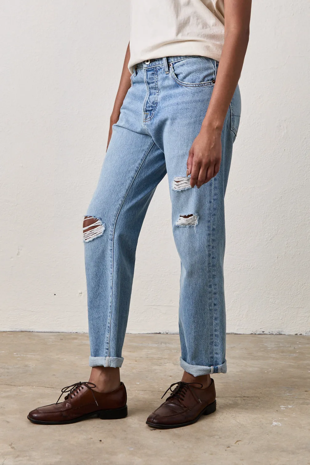 OWEN SLOUCHY STRAIGHT JEAN WITH DESTRUCTION / RIDGE WASH