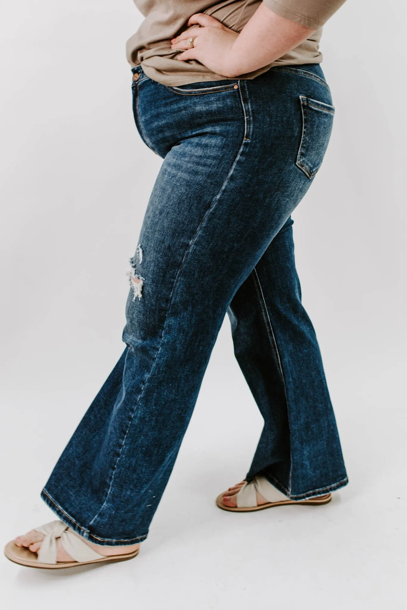 Risen Cody Curvy Distressed Wide Leg Jeans