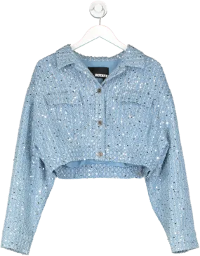 Rotate Birger Christensen Blue Sequin Cropped Denim Jacket UK 10