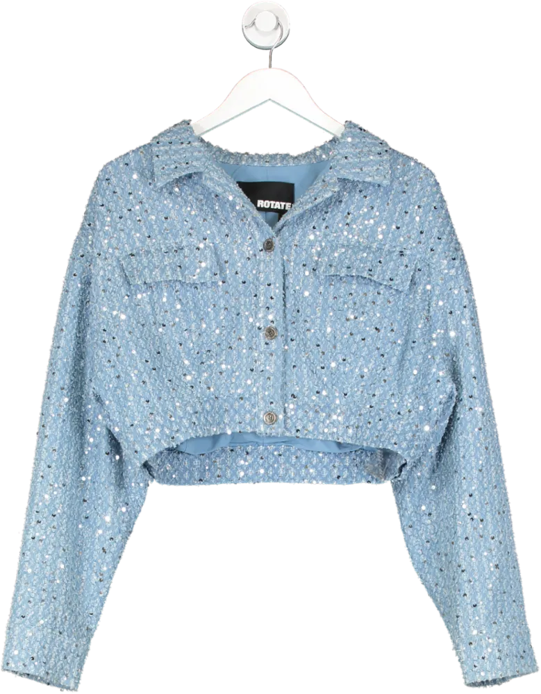 Rotate Birger Christensen Blue Sequin Cropped Denim Jacket UK 10