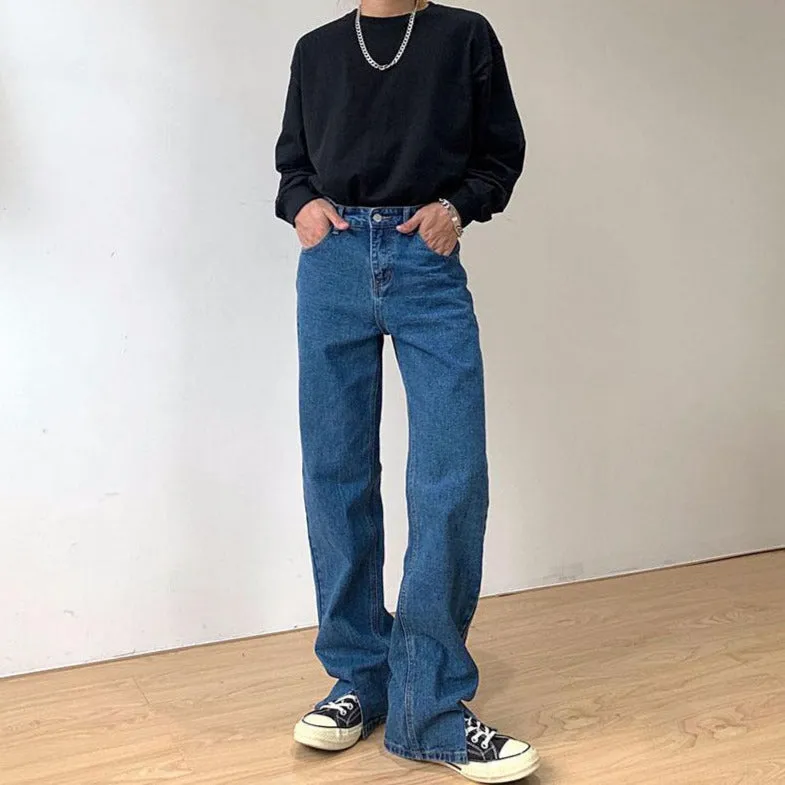 SLIT-FRONT JEANS IN STRAIGHT LEG - BLUE