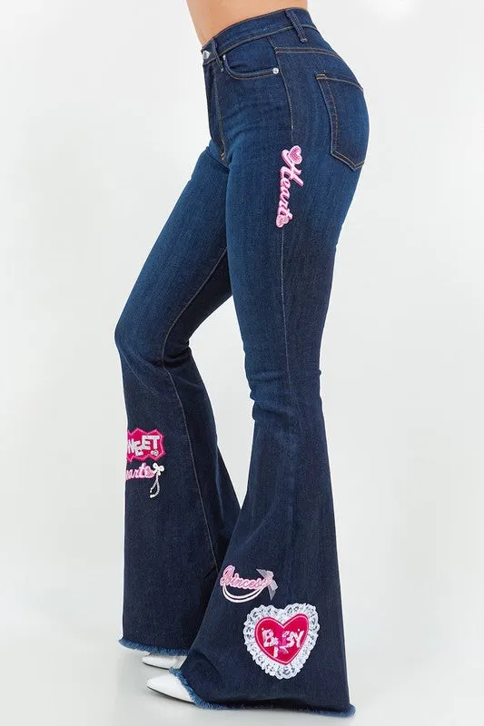 SweetHeart Bell Bottom Jean in Dark Denim