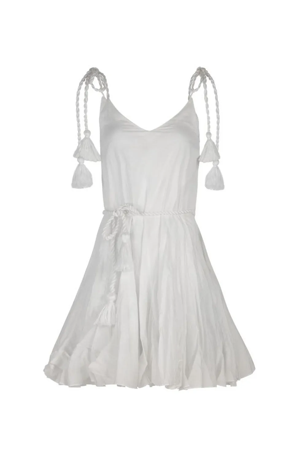 TASSEL FREE MINI DRESS WHITE