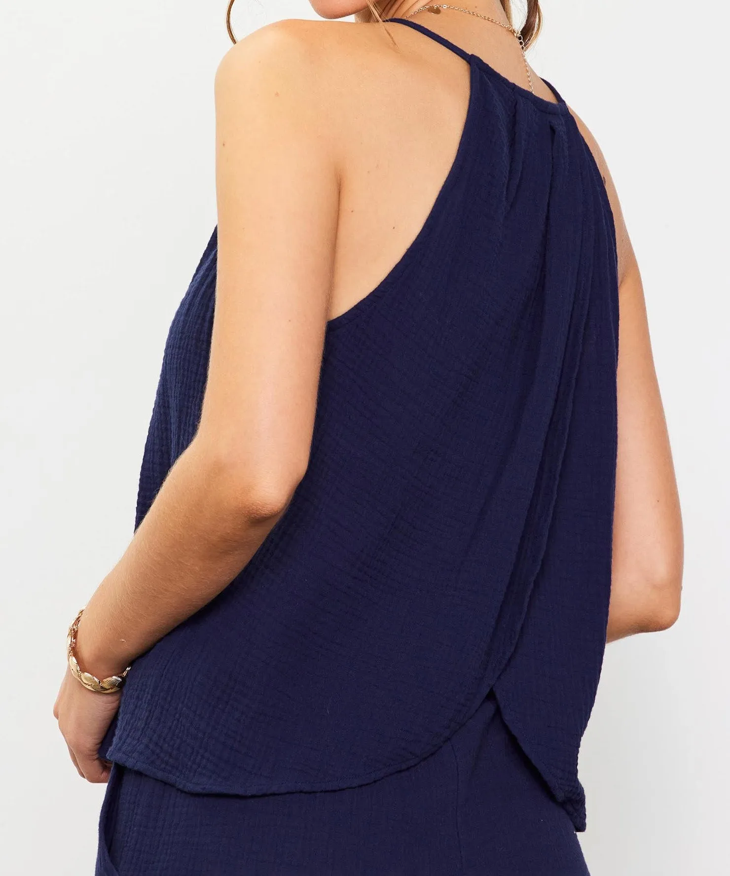 Tulip Back Tank Top - Navy