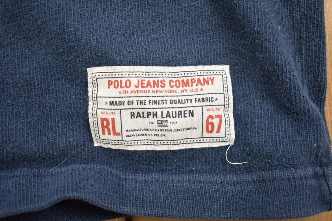 Vintage 1990s Polo Jeans Co By Ralph Lauren 90s V-Neck / Vintage &quot;67&quot; Varsity Sweatshirt / Embroidered Brand Logo Pullover Sweatshirt /