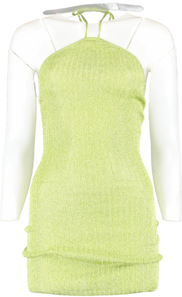 White Fox Green Metallic Halter Top Mini Dress UK XS