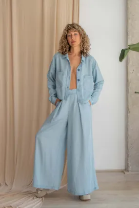 Wide Palazzo Trousers | Pale Denim Blue