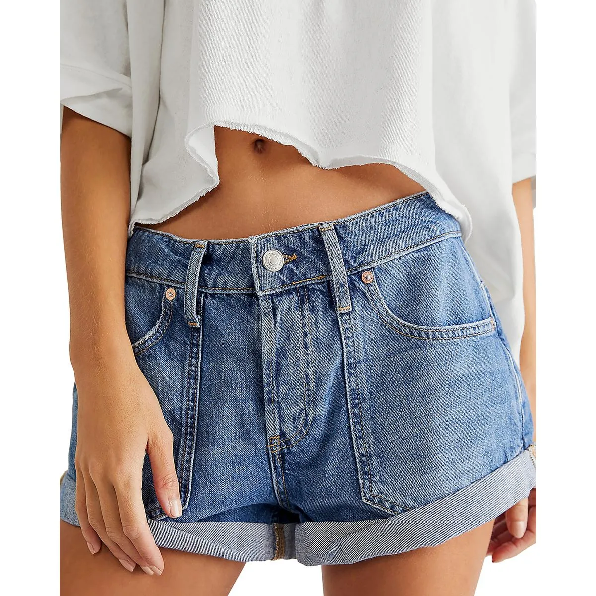 Womens Mini Solid Denim Shorts