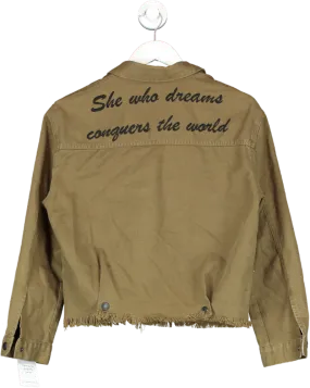 ZARA Green She Who Dreams Conquers The World Denim Jacket - UK Size M - Stylish & Inspirational Outerwear