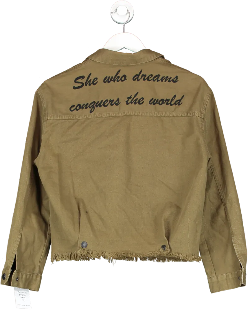 ZARA Green She Who Dreams Conquers The World Denim Jacket - UK Size M - Stylish & Inspirational Outerwear