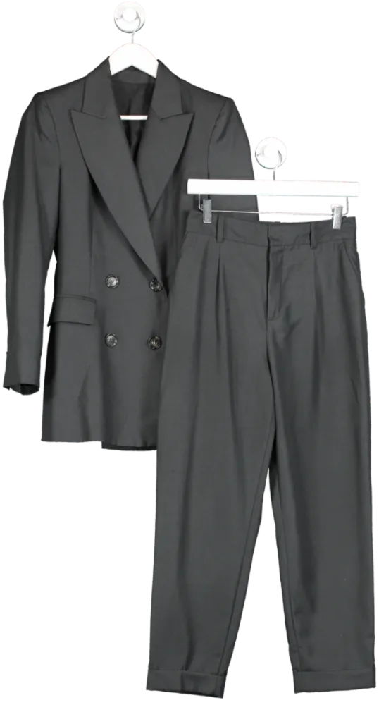 ZARA Grey Straight Leg Trouser Suit With Blazer Jacket UK S