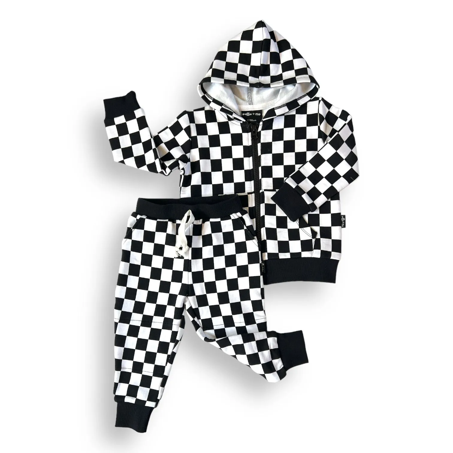 ZIP HOODIE- B W Check Bamboo French Terry